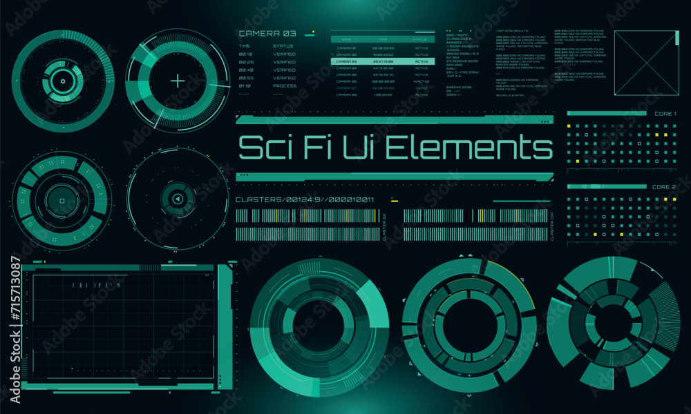 Set of Sci Fi Modern User Interface Elements. Futuristic space cyberpunk HUD. Good for game UI. Vector Illustration EPS10 Set of Sci Fi Modern User Interface Elements. Futuristic space cyberpunk HUD. Good for game UI. Vector Illustration EPS10