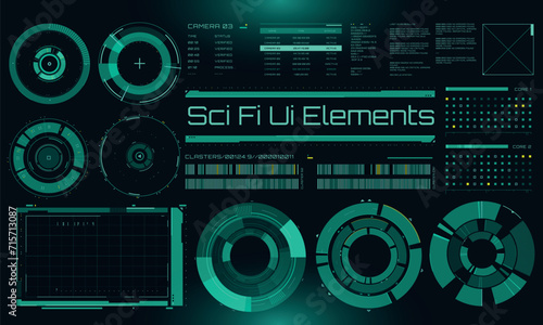 Set of Sci Fi Modern User Interface Elements. Futuristic space cyberpunk HUD. Good for game UI. Vector Illustration EPS10
