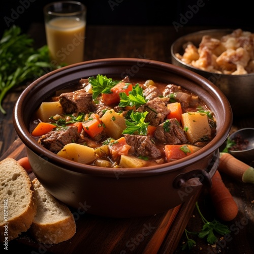Warm your soul with a hearty bowl of slow-cooked beef and vegetable stew, infused with savory herbs. A comforting dish that embodies the essence of homestyle cooking.