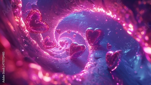 Neon-Esque Concentric Hearts - Futuristic Pink and Purple Hues, Valentine's Day Concept