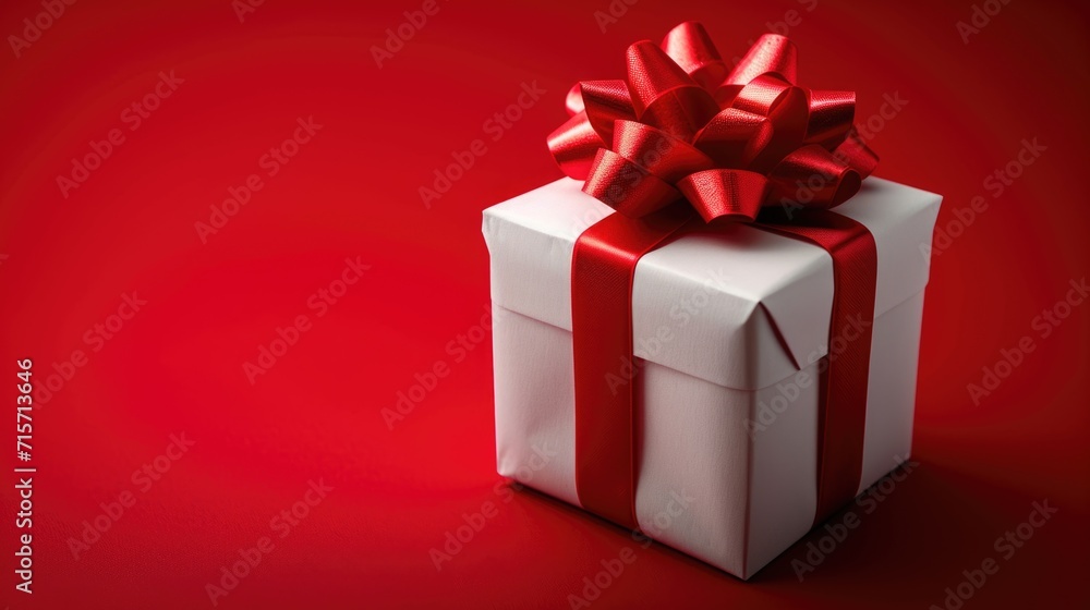Glossy White Gift Box - Red Ribbon and Soft Shadow, Valentine's Day Concept Glossy White Gift Box - Red Ribbon and Soft Shadow, Valentine's Day Concept