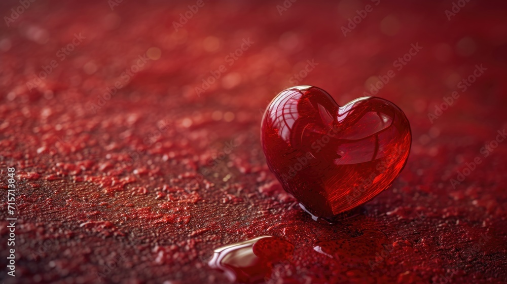 Glossy Red Heart on Textured Backdrop - Simplicity and Symmetry in Soft Illumination, Valentine's Day Concept Glossy Red Heart on Textured Backdrop - Simplicity and Symmetry in Soft Illumination, Valentine's Day Concept