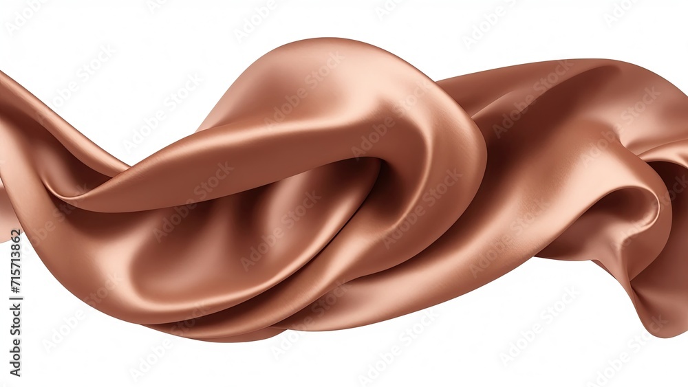 Flying Brown silk fabric. Waving satin cloth on white background