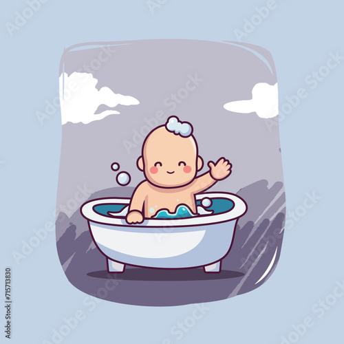 cute baby taking bath cartoon