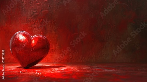 Glossy Red Heart on Textured Backdrop - Simplicity and Symmetry in Soft Illumination, Valentine's Day Concept
