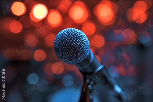 Close-Up of Microphone with Bokeh Lights Background