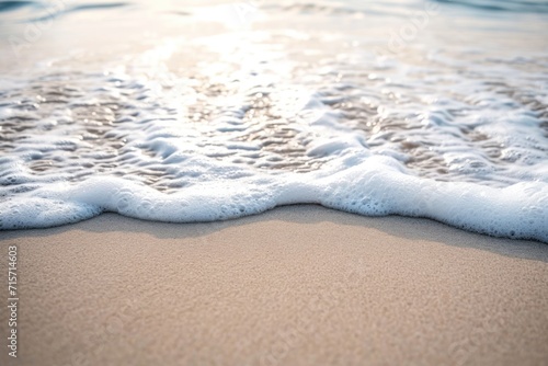 Tranquil Coastal Serenity: Close-up of Soft Waves on Sandy Beach - Summer Seascape Background