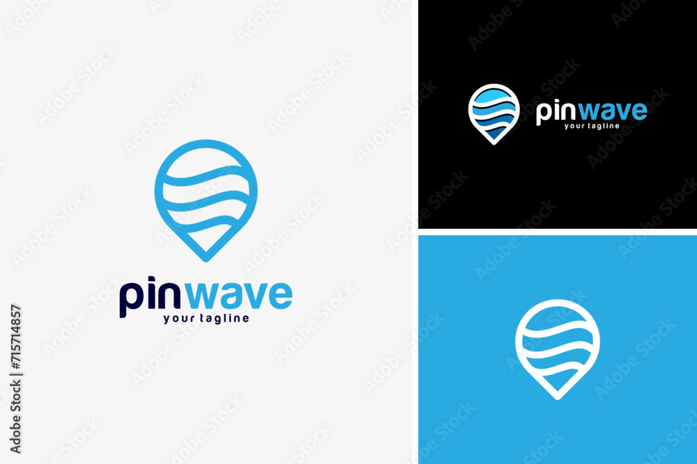 Vector pin wave point travel resort location logo design template Vector pin wave point travel resort location logo design template