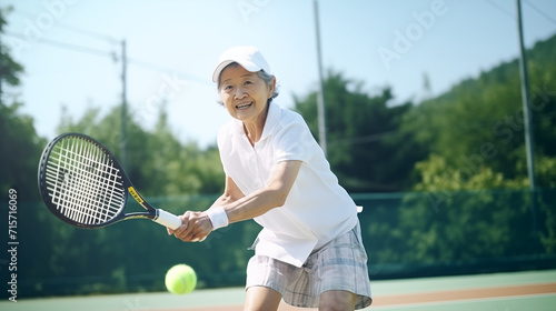 テニスを楽しむおばあさん © Hiroyuki