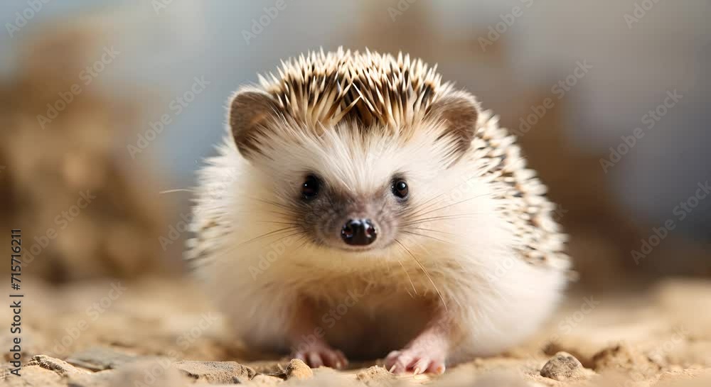 A curious hedgehog looking forward on a sandy ground. A curious hedgehog looking forward on a sandy ground.