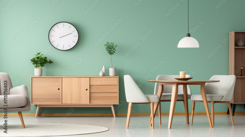 Picture of Modern luxury green theme living room with wooden furniture , minimal ...