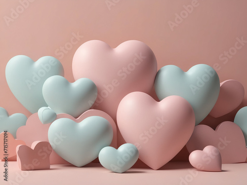 minimal scene with a hearts in pastel colors - generated by ai