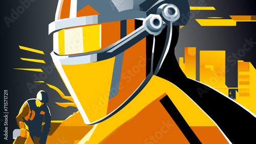 A construction worker with a welding mask. vektor illustation