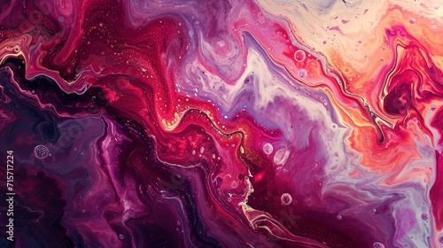 Colorful abstract liquid marble texture, fluid art. Very nice abstract violet red design swirl background.