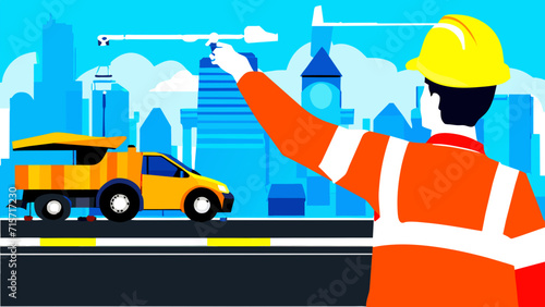 A construction worker directing traffic. vektor illustation