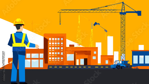 A construction site with a flagman. vektor illustation