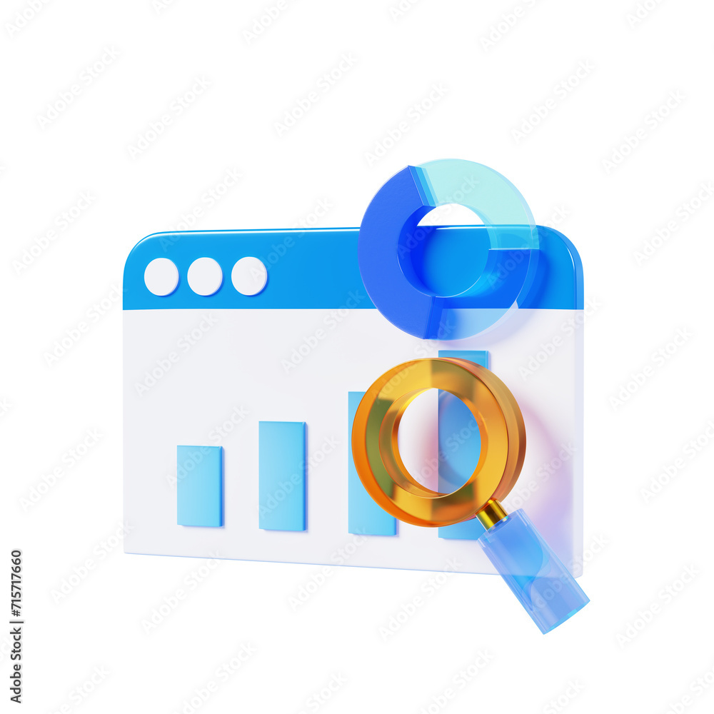 Website interface and magnifying glass zoom with information graph analysis. Website interface and magnifying glass zoom with information graph analysis.