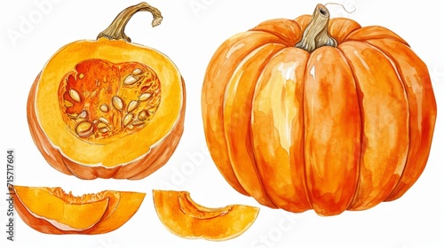 ripe juicy pumpkin whole and its half