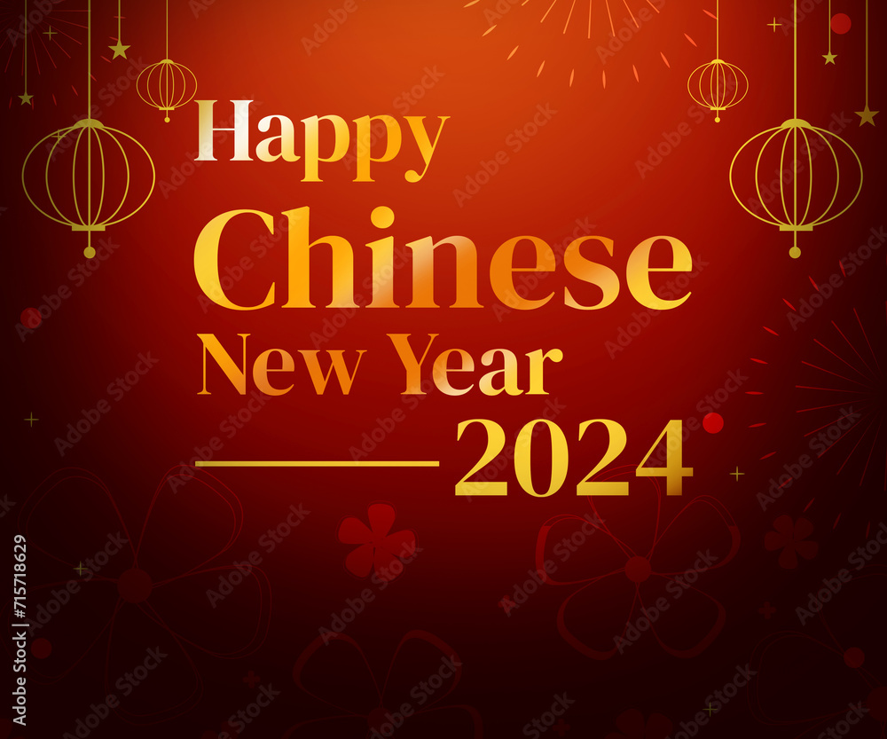 Happy Chinese New Year 2024 greetings with traditional background design and typography. Happy Chinese New Year 2024 greetings with traditional background design and typography.