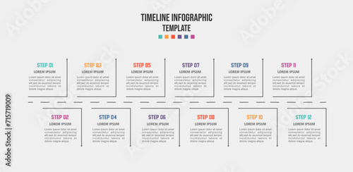 Infographic template for business. 12 Months modern Timeline Roadmap diagram calendar. photo
