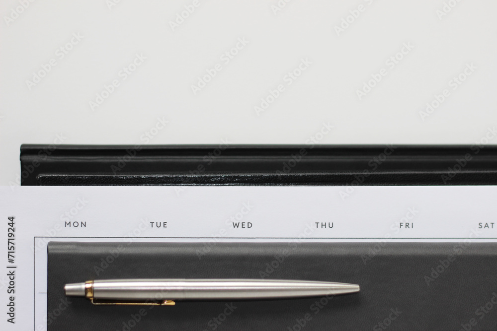 Notebooks, Daily Planner, Pen Flatlay on Office Desk. Business Planning Mockup. Notebooks, Daily Planner, Pen Flatlay on Office Desk. Business Planning Mockup.