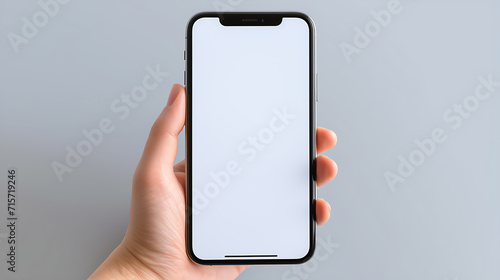 Mockup of a hand holding cell phone, hand holding mobile phone mock-up, woman using a mobile phone mockup,AI generated