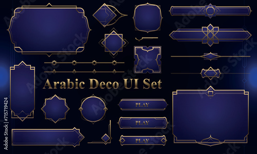 Set of Art Deco Modern User Interface Elements. Fantasy magic HUD with arabian elements. Template for rpg game interface. Vector Illustration EPS10 photo