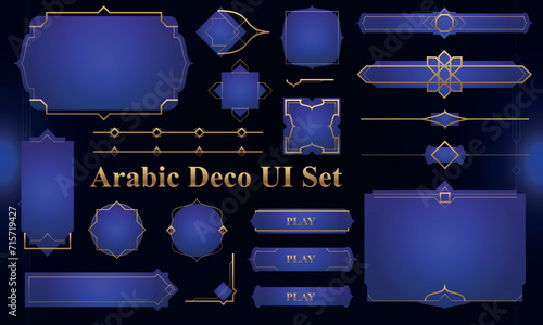 Set of Art Deco Modern User Interface Elements. Fantasy magic HUD with arabian elements. Template for rpg game interface. Vector Illustration EPS10