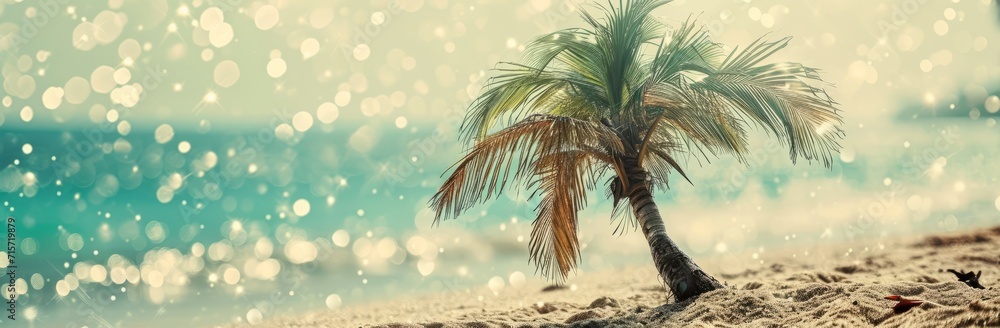 Sandy Oasis Wallpaper and Design with Palm Trees and Blue Sky, Generative AI Sandy Oasis Wallpaper and Design with Palm Trees and Blue Sky, Generative AI