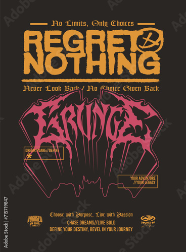 t shirt print design or poster art design featuring with slogans, wordings, imaginary logos and custom grunge metal typography