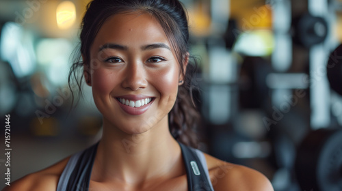  Confident Fitness Journey Portrait of a Asian Woman Athlete at the Gym