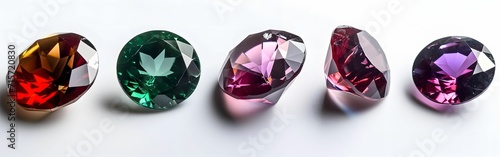 Elegant Harmony - Colored Gemstones in Green and Crimson  Isolated on White Background