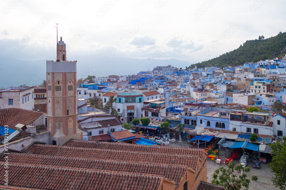 Chefchaouen cityscape , A view of the blue city of Chefchaouen in the Rif mountains, Morocco