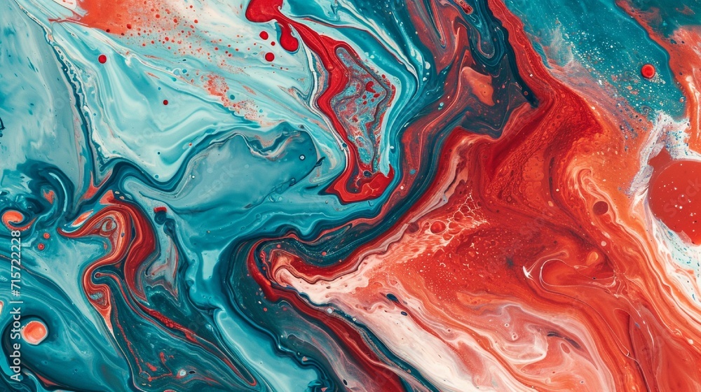 Obraz premium Colorful abstract liquid marble texture, fluid art. Very nice abstract teal red design swirl background.