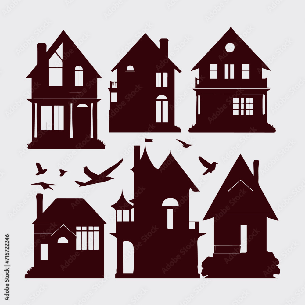 collection of silhouette house design vector