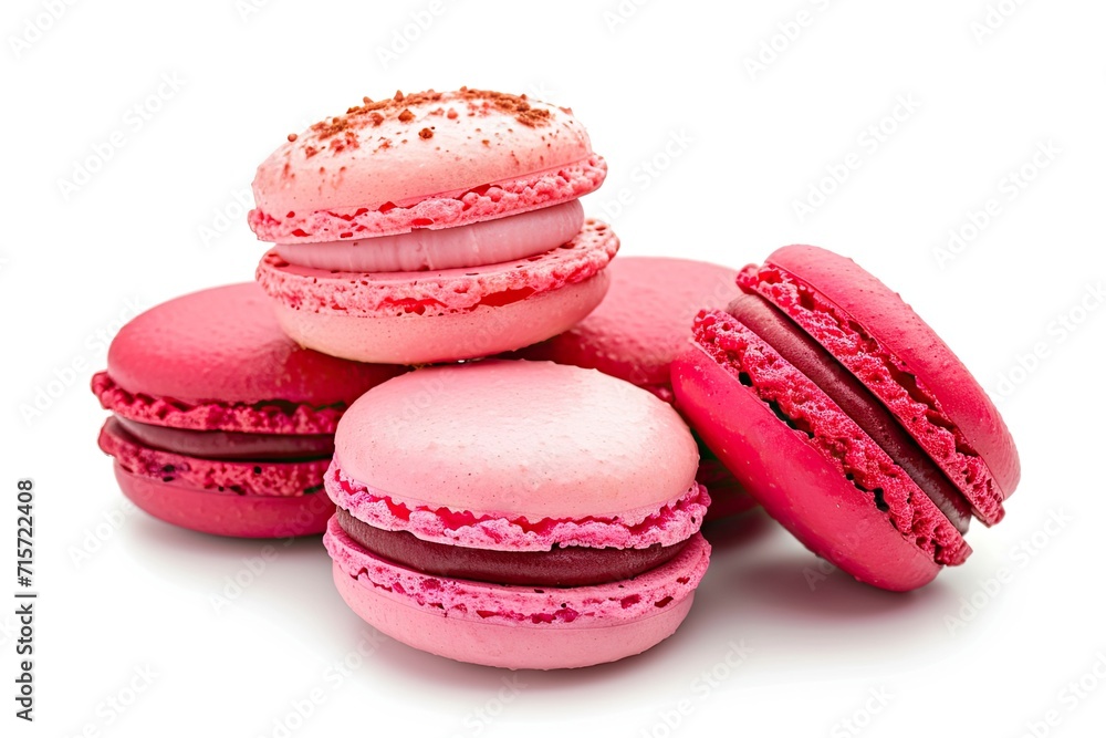 Red and pink macarons isolated on white background