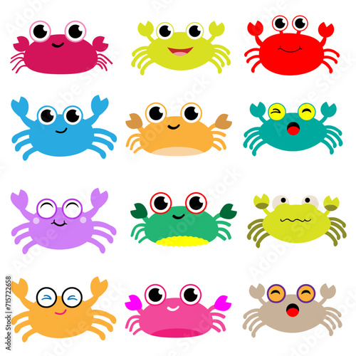 Set of cute cartoon crabs