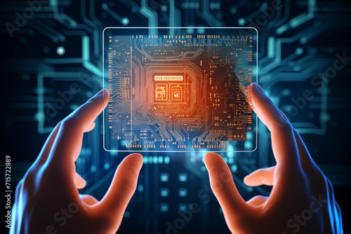 Microchip processor, CPU circuit board, artificial intelligence digitization of artificial neural networks. photo