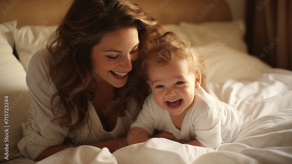 Joyful mother and baby in heartwarming portrait, family happiness and bonding concept Joyful mother and baby in heartwarming portrait, family happiness and bonding concept