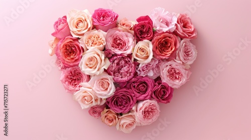 Pink Rose Heart Arrangement: Gradient Shades on Muted Pink Backdrop - Valentine's Day Concept