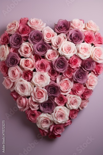 Pink Rose Heart Arrangement  Gradient Shades on Muted Pink Backdrop - Valentine s Day Concept