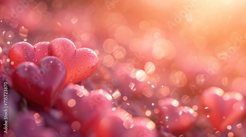 Romantic Pink Heart Landscape: Warm Peachy-Pink Background with Soft Bokeh - Valentine's Day Concept