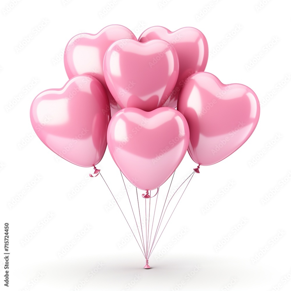 Pink heart shape balloons isolated on white background
