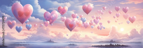 Whimsical Heart Clouds: Fluffy Shapes in Light Blue Sky - Valentine's Day Concept