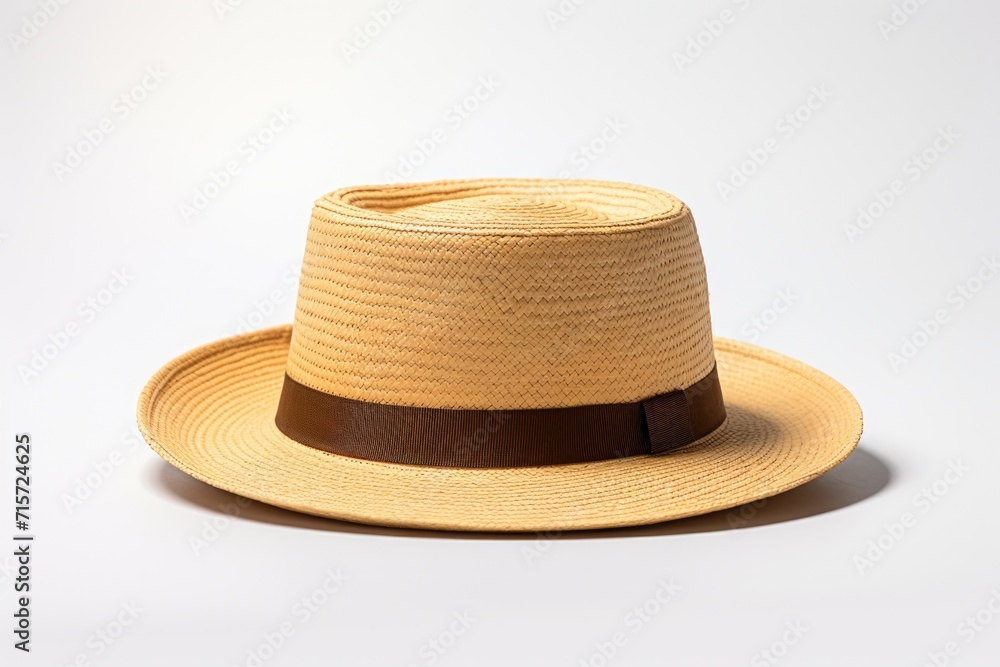 Fly into Style with an Isolated White Boater Straw Hat - Perfect Accessory for Fashion, Beach Fly into Style with an Isolated White Boater Straw Hat - Perfect Accessory for Fashion, Beach