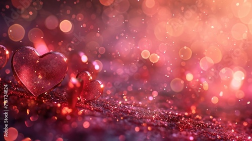 Magical Glowing Hearts Bokeh: Dreamlike Pink and Red Hues in Soft Focus - Valentine's Day Concept