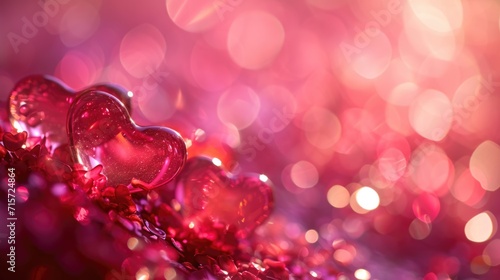 Magical Glowing Hearts Bokeh: Dreamlike Pink and Red Hues in Soft Focus - Valentine's Day Concept
