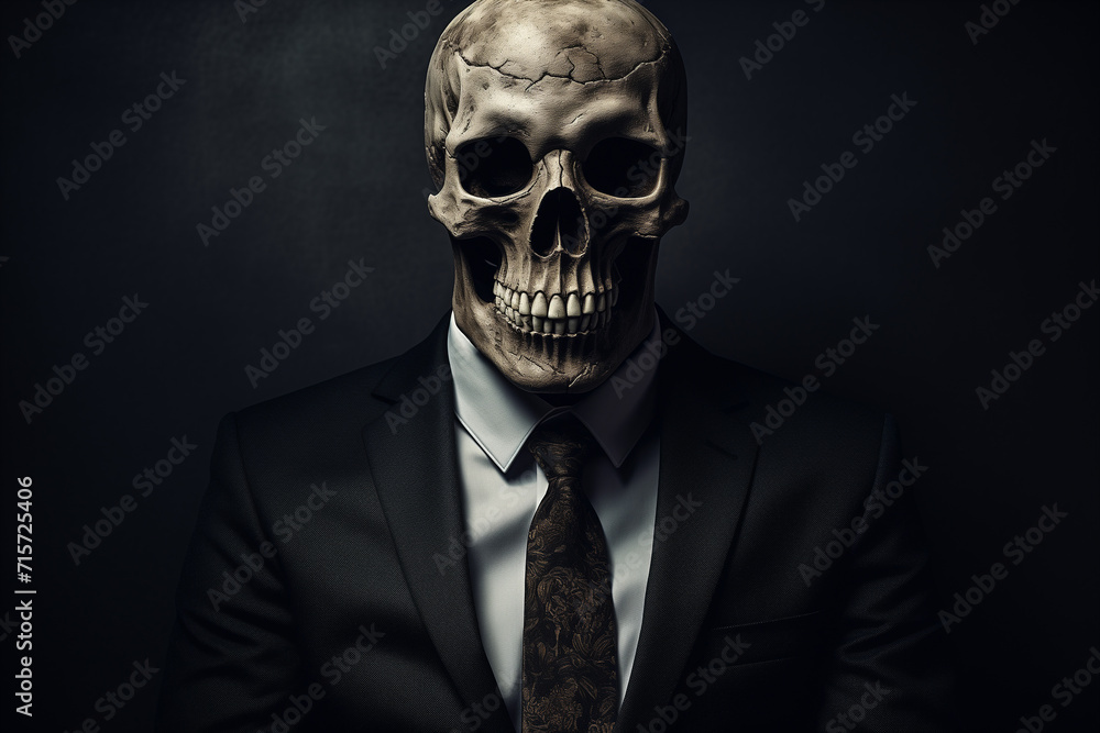 skull of a man in a business suit, businessman job, working skull head businessman, zombie businessman, generative ai skull of a man in a business suit, businessman job, working skull head businessman, zombie businessman, generative ai