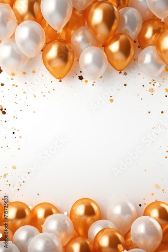 Festive Balloons and Frame: Lively Orange and Golden Scene with Silver Border - Valentine's Day Concept