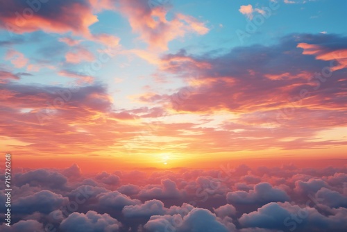 Beautiful sunset above the clouds in the sky,  Colorful sky